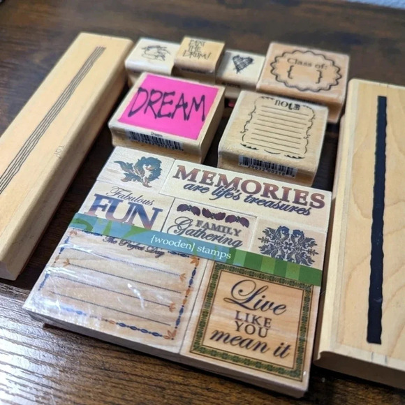 15 Wooden Rubber Stamps- Scrapbooking-Journaling- Teachers-Border-Note-Cat-Heart - Picture 2 of 9